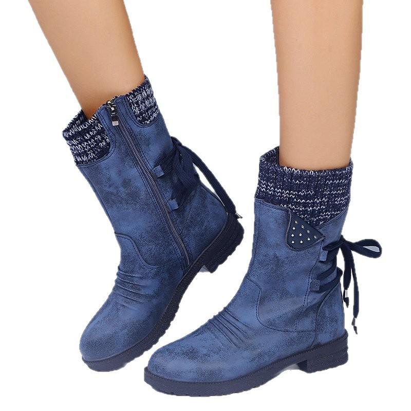 2025 Plus Size Women's Martin Boots: Chunky Heel Mid-Calf Winter Fashion, European & American Style