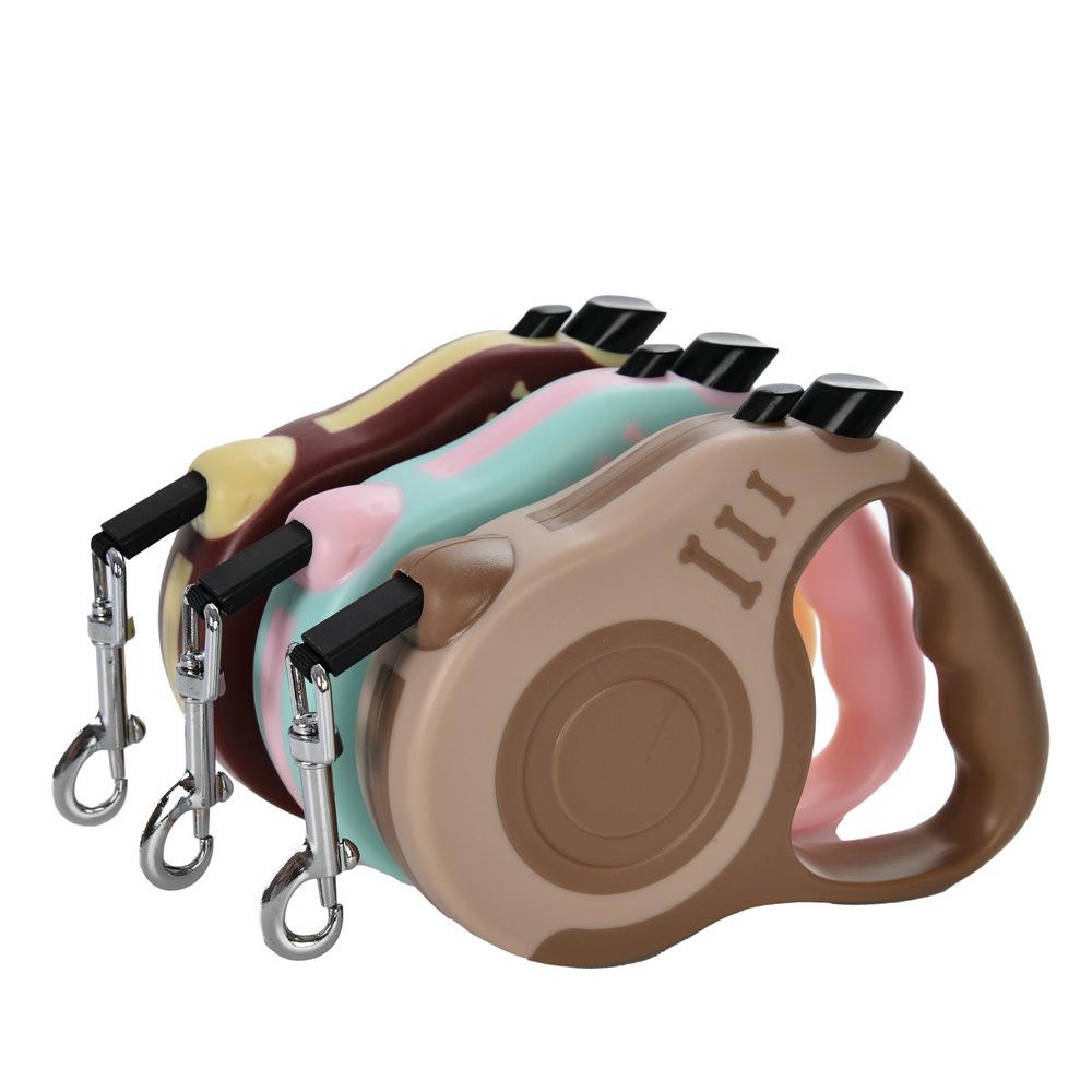 Color Block Bone Retractable Dog Leash: Portable, Frosted, and Automatic