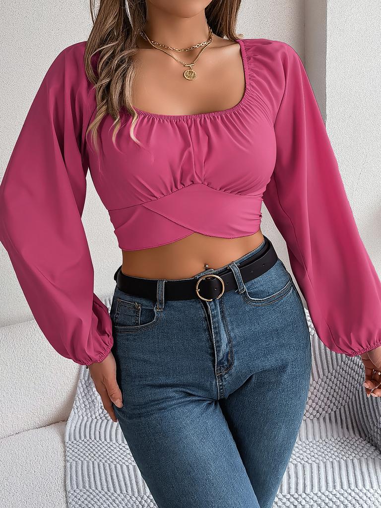 Elegant Square Collar Women Chiffon Shirt Fashion New Spring Summer Long Sleeve Casual Streetwear Basic Blouse Tops