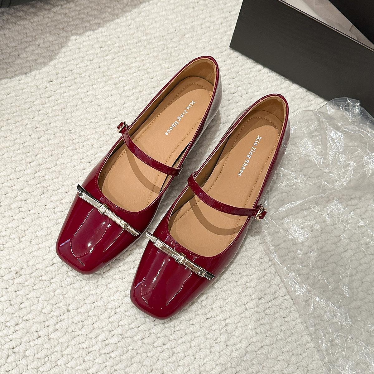 

796-21 Литературный темперамент Бант коровья кожа Мэри Джейн увеличение внутренней высоты Низкий каблук квадратный носок ПУ кожа ремешок с одной пряжкой одинарные туфли 40 бордовый