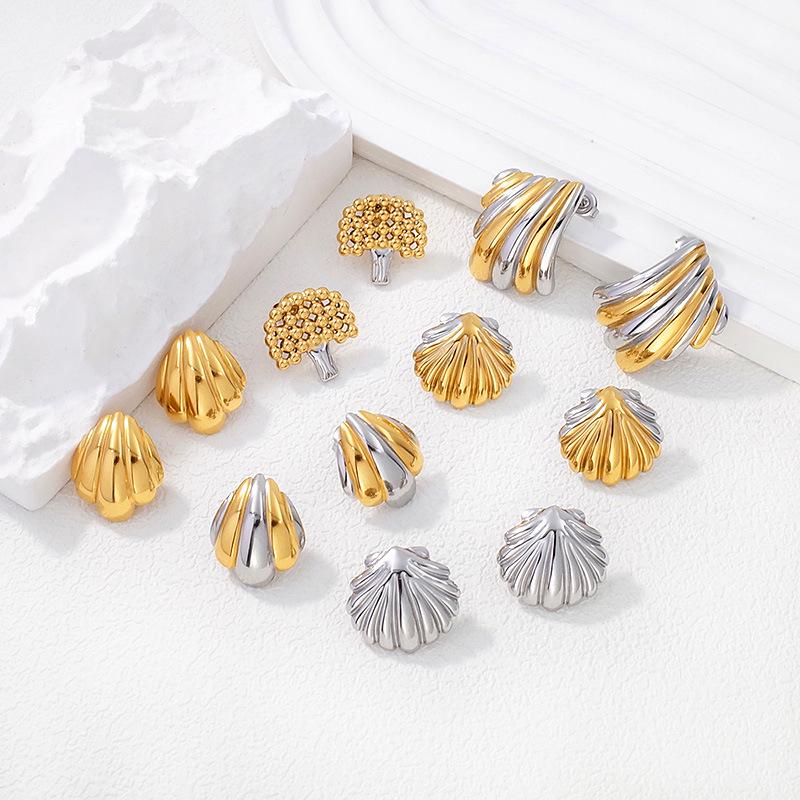 Versatile Gold-Plated Titanium Steel Stud Earrings - Light Luxury Retro Style for Women
