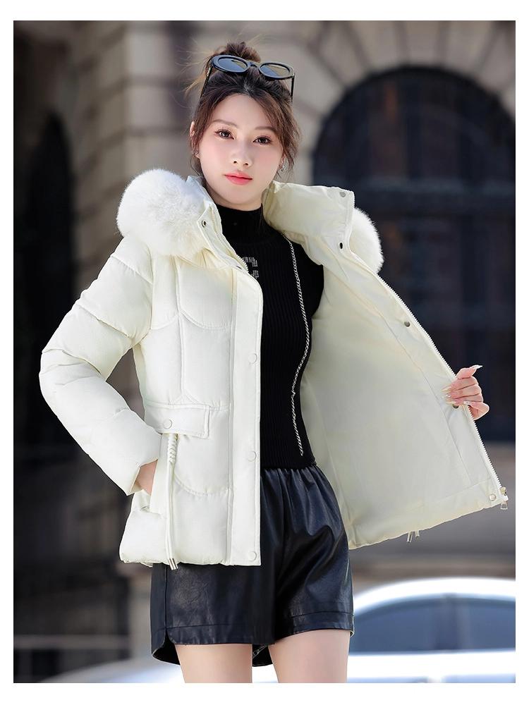 Removable Cap Cotton-padded Coat Women's Short Winter Thickened Big Fur Collar Jacket