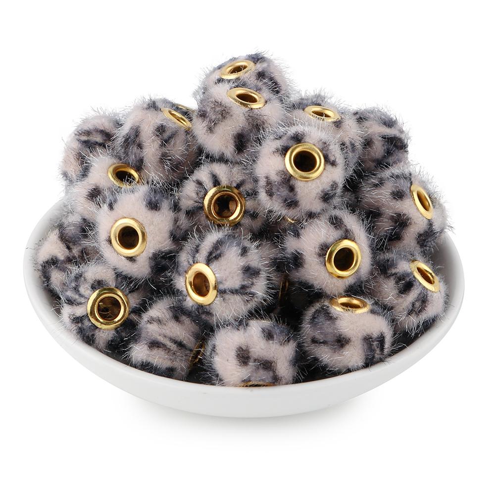 20Pcs/lot 20MM Pompom Beads Plush Fur Covered Ball Bead Charms Straight Hole Big Hole Spacer Beads For Handmade Jewelry Access