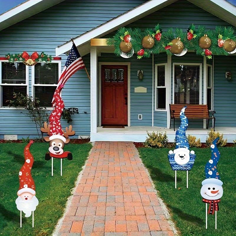 4pcs Christmas Garden Stake Set  Art Deco Style Santa Reindeer Yard Signs Durable Plastic Outdoor Holiday Decor for Lawn Display