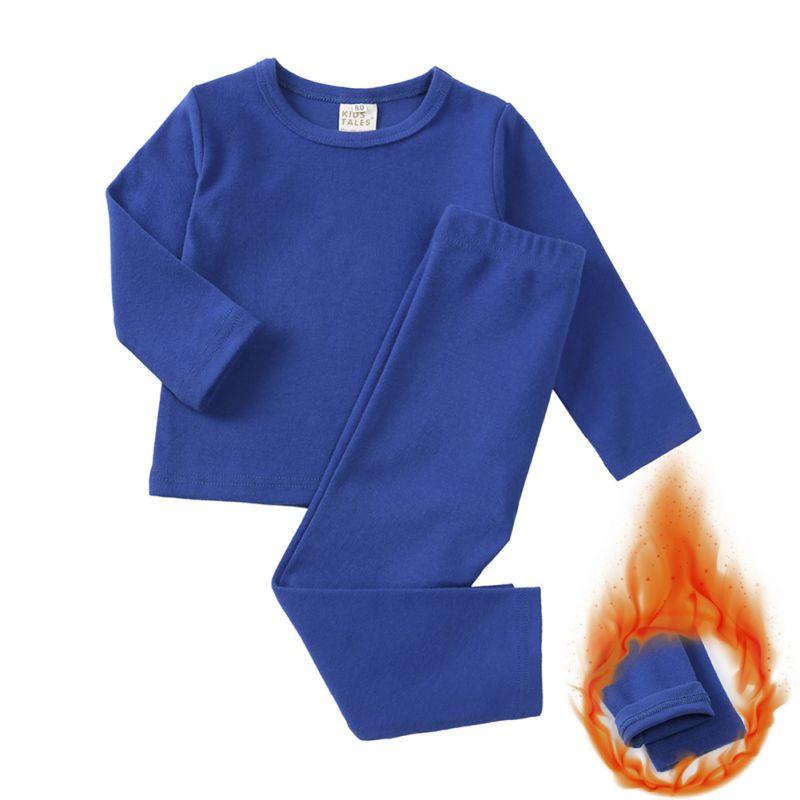 Ensemble de Sous-Vêtements Chauds Longs de Couleur Unie pour Enfants de 1 à 9 Ans Haut à Manches Longues et Pantalon Ensemble de Pyjama
