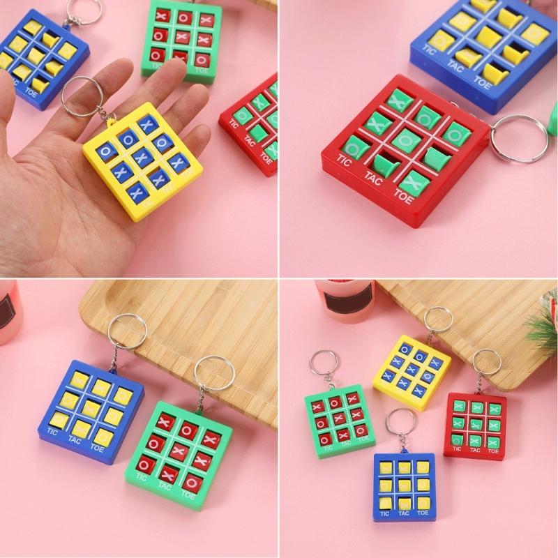 Pack of 16 Plastic Keyring Pendant Tic Tacs Toe Charm Keychain Colorful Key Chain Party Favors for Kids Backpacks
