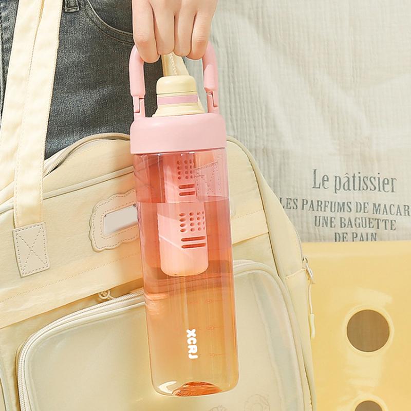 

1000ml Gradient Color Drinking Cup Outdoor Portable Water Bottle with Tea Divider Tangerine Pink