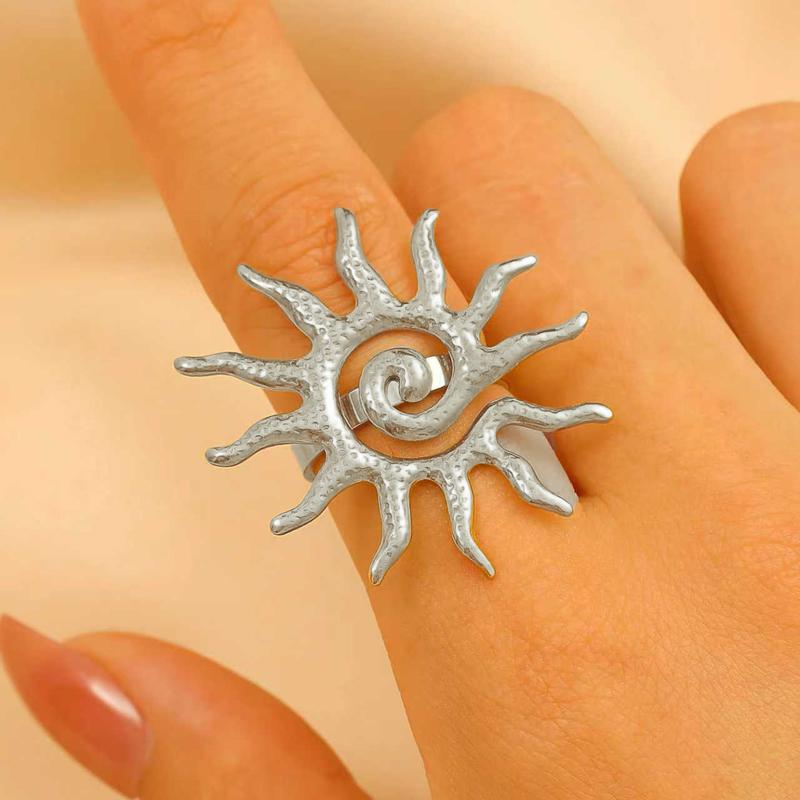 Stainless Steel Spiral Circle Stud Earrings Necklace Ring for Women Fashion Sunflower Hollow Clavicle Chain Party Jewelry Sets