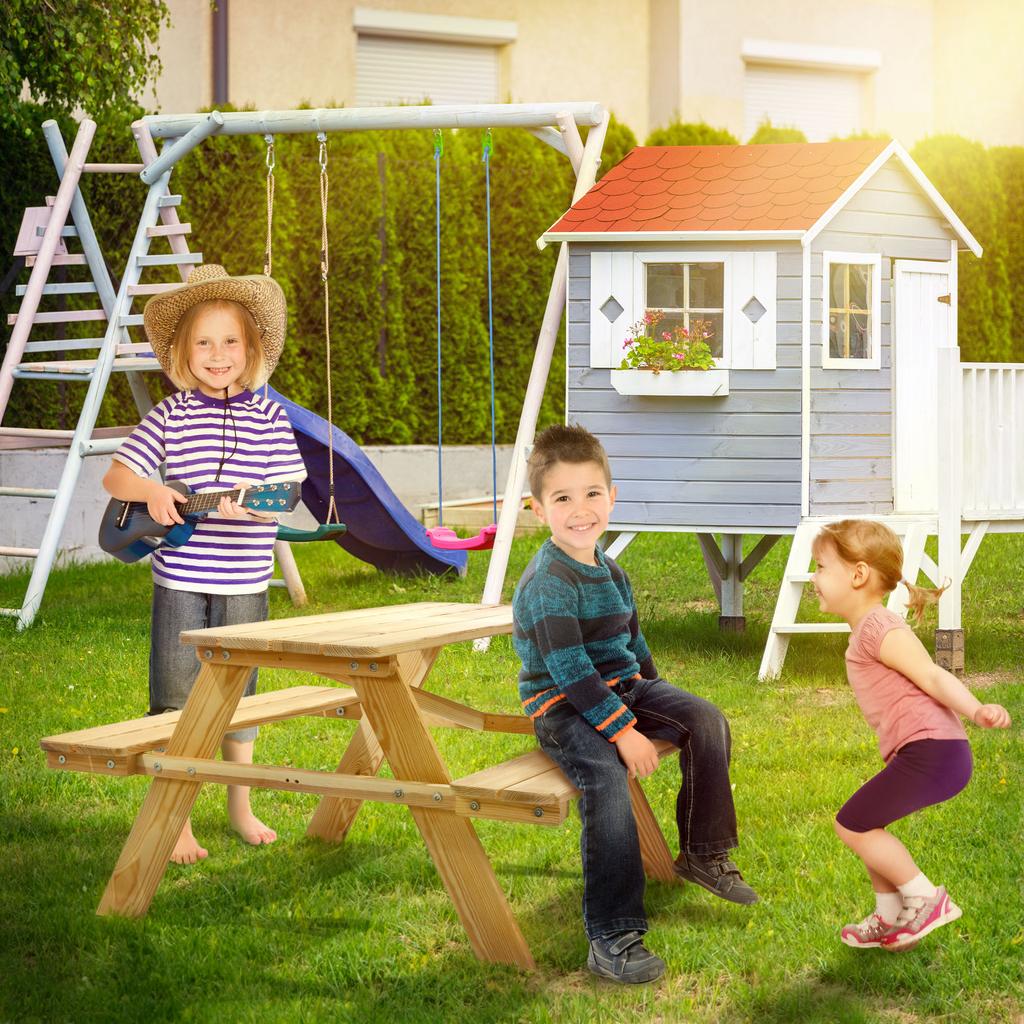 KADAX Gartenbank Holzbank für Kinder mit Tisch Gartentisch