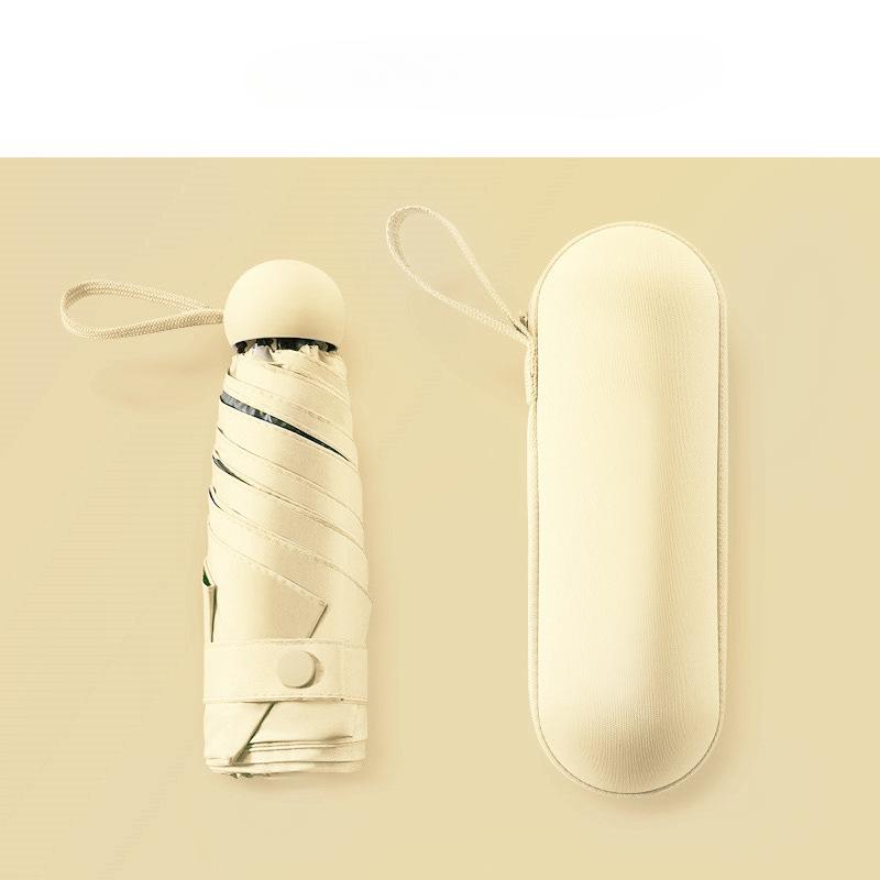 Capsule Umbrella Portable Mini Sunshade Sunscreen Rain Umbrella Black Rubber Alloy Handle Foldable Sun Rain Dual Use