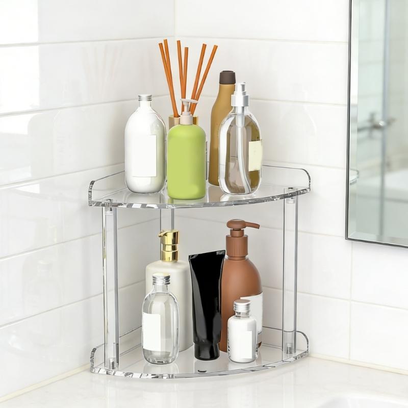 Acrylic Organizers Shelf Two Levels for Efficient Storage in Small Corner Easy to Assemble and Cleaning