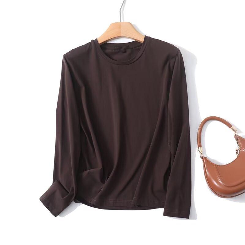 

Весенняя женская повседневная футболка с круглым вырезом и длинным рукавом Small коричневый