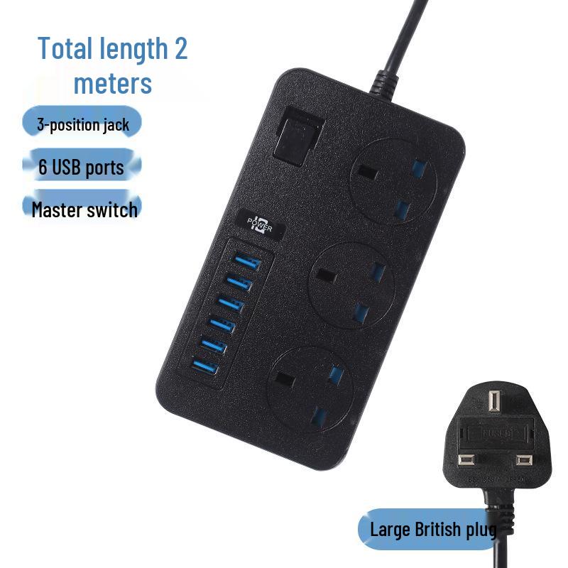 Multinational Power Strip: UK, EU, US Sockets with USB Converter & HK Plug Extension Cord