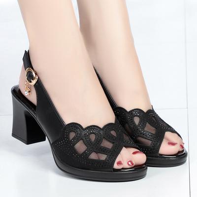 Spring and Summer Women's Shoes Breathable Spring Mother Shoes Cool Slippers Versatile Outer Thick Heel Fish Mouth Sandals Female Real Bottom