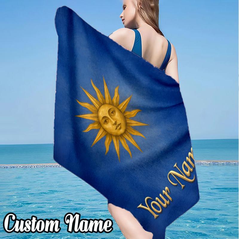 Custom Name Argentina Flag Beach Towel - Soft, Ultra-Absorbent Microfiber, Lightweight, Perfect for Beach, Parties, Travel, Camping