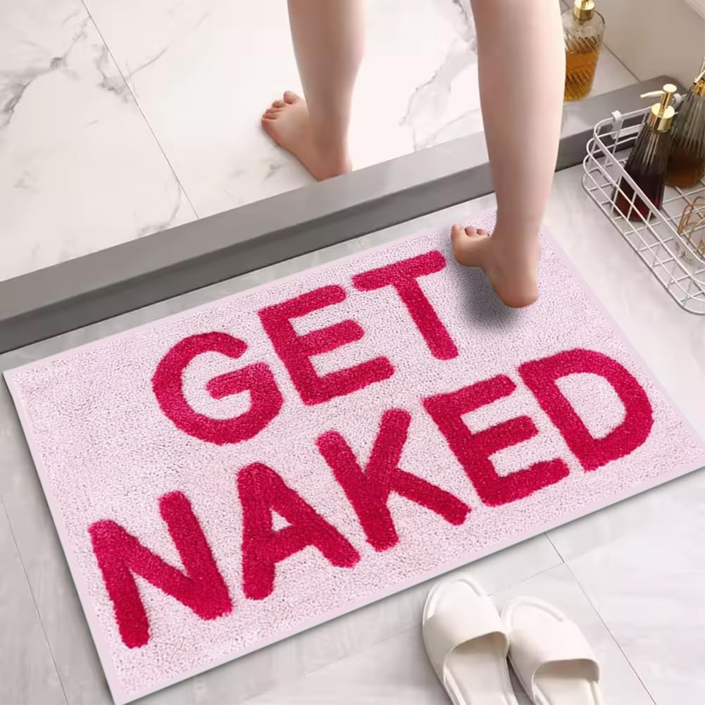 Bibabala Get-Naked Bath Mat, Cute Bathroom Rugs, Non Slip Absorbent Pink Bath Rug, Funny Bathroom Decor, Bathtub Decor Mats,Washable Shower Rug for