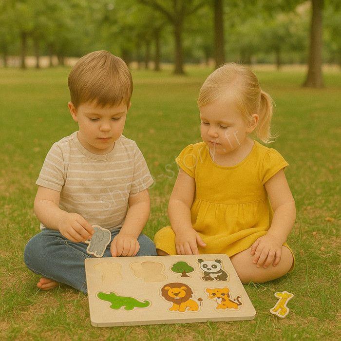 Pack mit 4 Holzpuzzles, Lernspielzeug und Montessori für Kinder, Tiere, Zoo, Meerestiere und Dinosaurier - Ab 2 Jahren - Puzzle