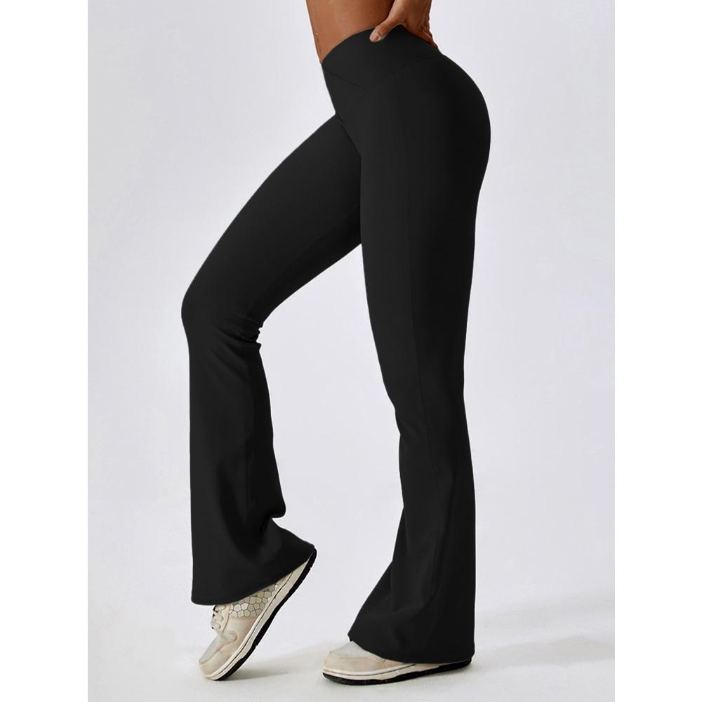 Новые чувственные прозрачные йога-штаны с перекрестной талией, стройнящие, с высокой талией, для ягодиц, для тренировок, фитнеса, однотонные, расклешенные брюки S