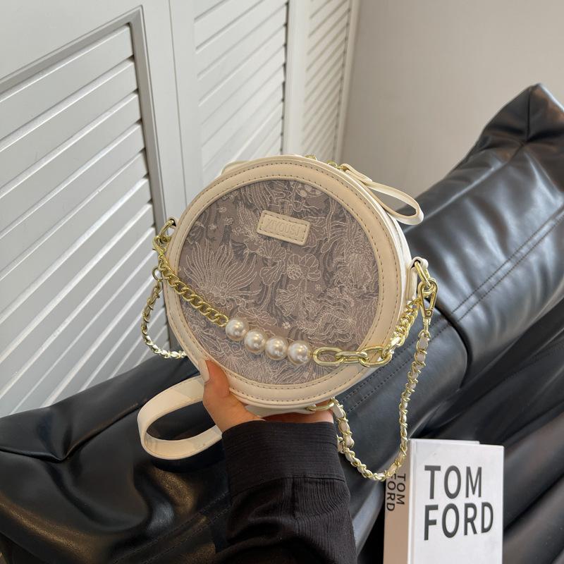 

Foreign style niche bead chain round cake bag women s 2025 new fashionable versatile small round bag casual texture shoulder messenger bag синий