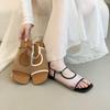 Fashion Summer New Square Toe Open Toe Lace-Up Slippers Fashion Shallow Mouth Roman Breathable Mesh Flat Sandals Women