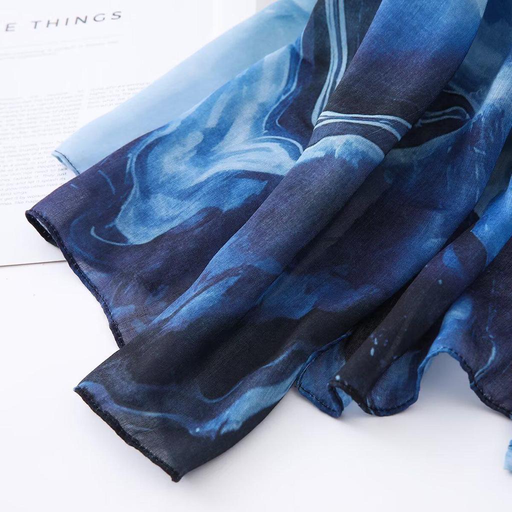 Women's Tie-Dye Watercolor Cotton Linen Scarf - Soft and Stylish Headscarf