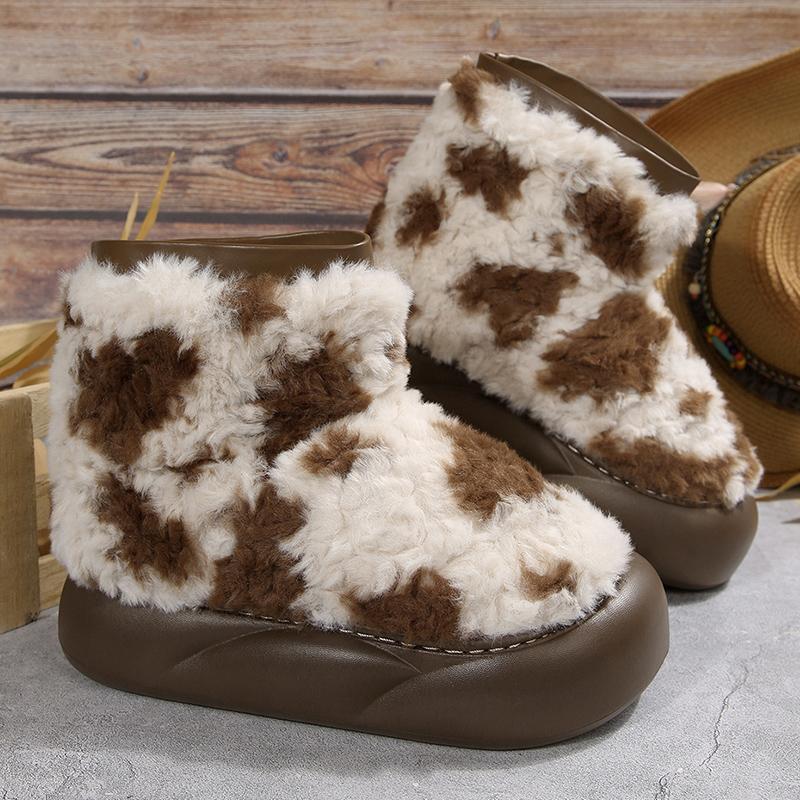 

Fashion Thick Sole Fluffy Snow Boots Women Vintage Printed Thicken Plush Winter Ankle Boots Woman Non Slip Platform Cotton Padded Shoes 40-41 кофейный