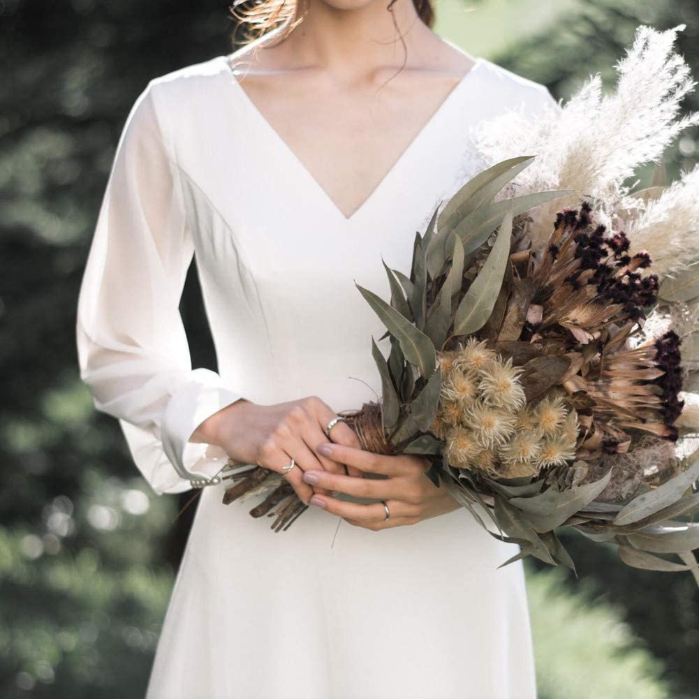 Fiveen White Wedding Long Photoshoot Winter Dress, Simple, Sleeve, V-Neck, Formal, Beach, Pre-wedding Dress, Spring, Summer, Autumn, (L)