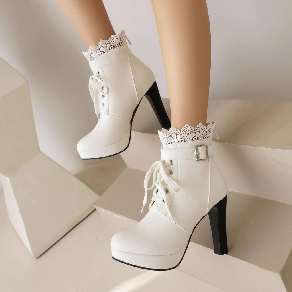 7/Damen-Kurzstiefel mit hohem Absatz, Herbst und Winter, neue Mode, wasserdichte Plattform, dicker Absatz, kurze Stiefel, große Damenstiefel