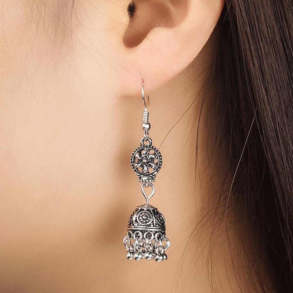 Women Vintage Carved Earrings Hollow Out Flower Bells Drop Earrings Long Dangle Earrings