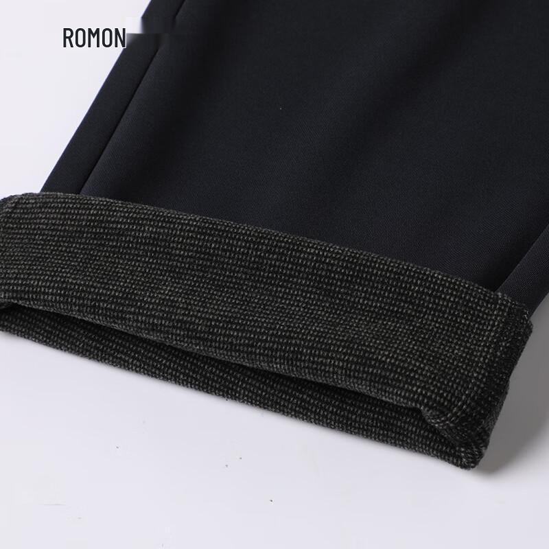 ROMON Men's Wool Blend Fleece Lined Straight-Leg Business Casual Trousers