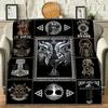 1pc Viking Splicing Print Flannel Blanket, Soft Cozy Throw Blanket Nap Blanket for Bed Office Home Birthday Holiday Gift Blanket