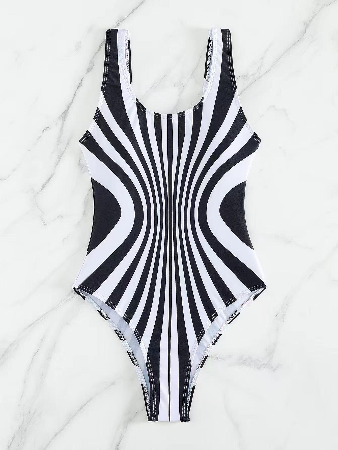 

One-piece Swimsuit Women s Rendered Striped Suspender Skinny Beach Swimsuit XL