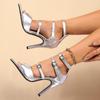 Fashion Women Summer Sandals 2024 High Heels Sandals Glossy Ankle Strap Sexy Stiletto Heels Peep Toe Pretty Party Shoes Plus Big Size 43