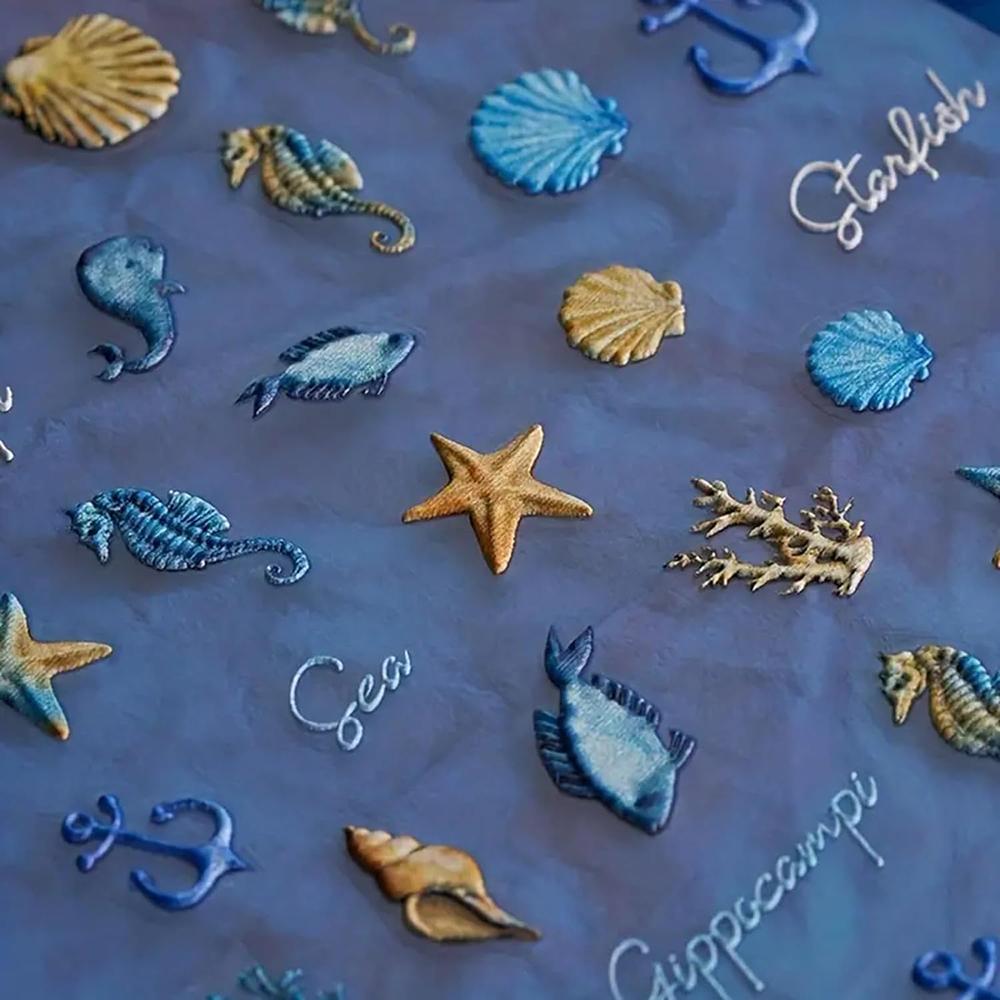 1pc Ocean Nail Art Stickers 5D Summer Starfish Seashell Nail Decals Decoration Y2K Embossed Nail Art Supplies Manicure Slider
