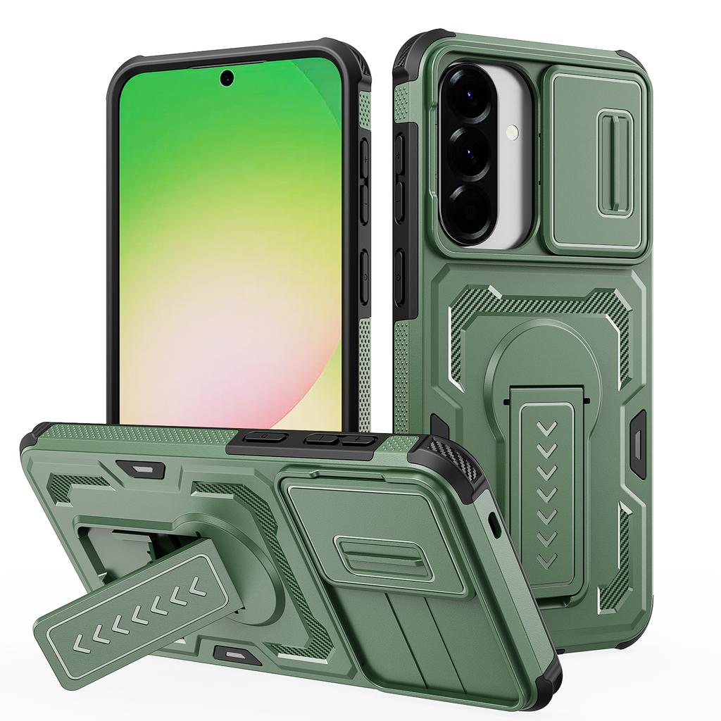 Sliding Camera Lens Cover Shockproof Kickstand Case For Samsung Galaxy A16 A26 A36 A56 A17 A37 A57 5G TPU Frame Plastic Fundas