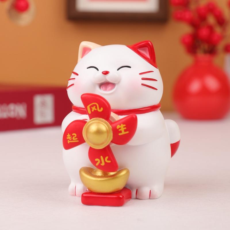 There Are Various Types of Home Decorations Such As The Lucky Cat Ornaments, Festive Tablecloths, and Resin Handicrafts for The Entrance Hall