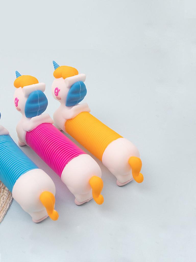 1pc-Telescopic unicorn tube decompression creativity, versatile venting, cat teasing toy, random tube color