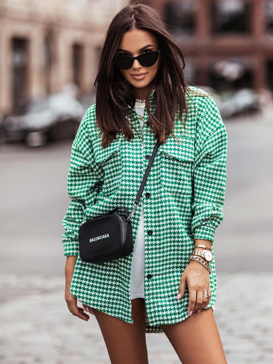 

Hot Selling Autumn Winter Herringbone Long Sleeve Shirt for Women XXL зелений