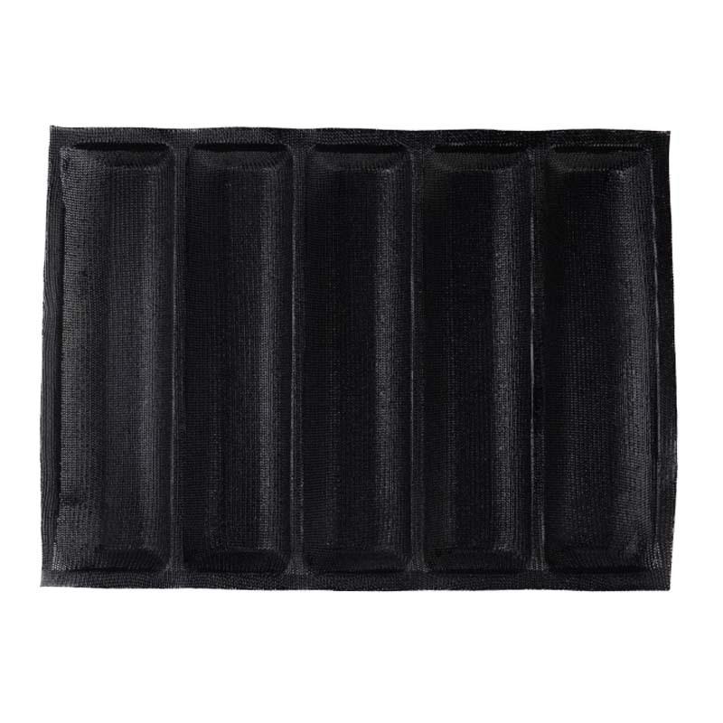 Non-Stick Perforated Silicone Baking Tray and Mat, 12 Inch, 5 Loaf Baguette and Sub Rolls Mold Liners, French Bread Bakeware