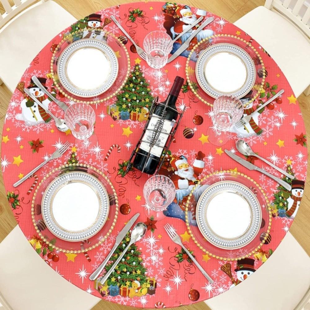 40-44 In PVC Tablecloths Wood Grain Elastic Waterproof Table Covers Oil Proof Dirt Resistant Small Round Tablecloth Thanksgiving