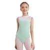 Girls Gymnastics Bodysuit Delicate Lace Collar Sheer Mesh Patchwork Design Sleeveless Leotard