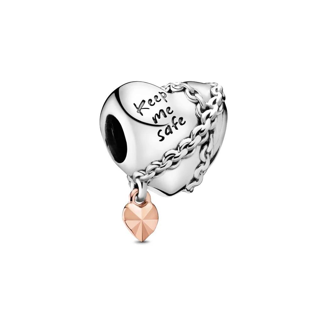 925 Silver Pink Heart Charm Pendant For Women Jewelry Making Luxury Gift Fit Bracelet Necklace Party