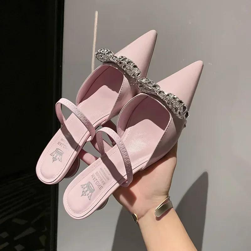Fashion Women Patent Pink Slippers Spring Summer Flats Shoes New Pointed Toe Dress Shoes Designer Elegant Shallow Party Zapatillas Mujer