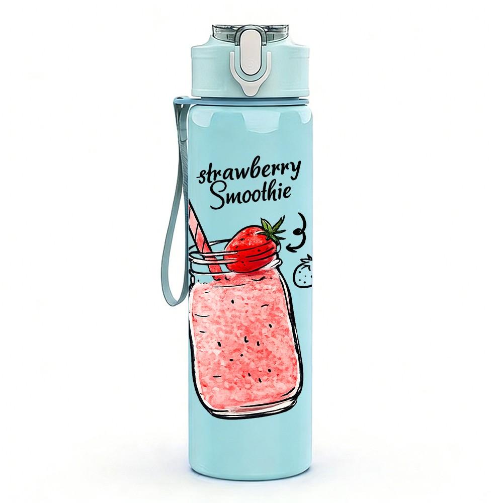 1PC Summer Cocktail Beverage Glass Print 750ml Color Plastic Sports Water Bottle Leakproof Flip Straw Lid Suitable for Sports Office Home Use