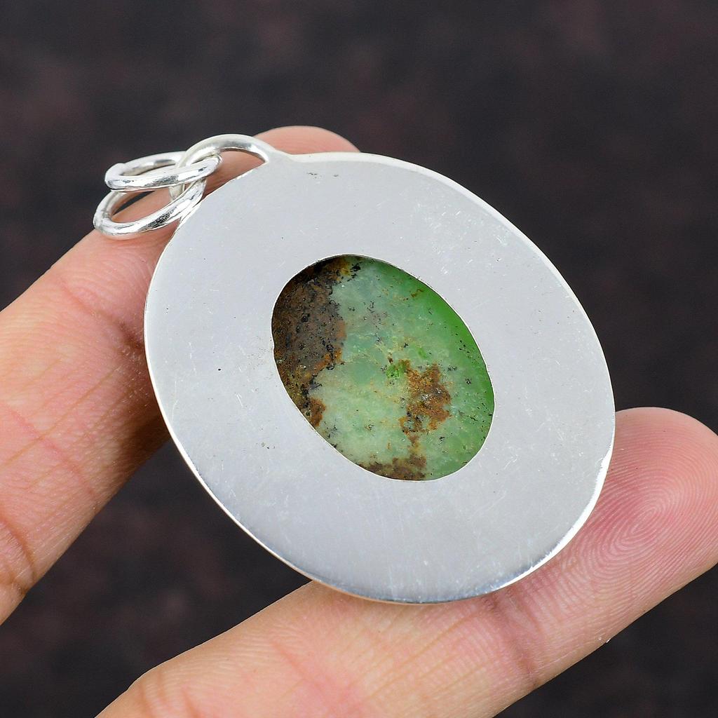 Chrysopras Anhänger 925 Sterling Silber Anhänger Echter Edelstein Schmuck Handgefertigter Anhänger Chrysopras Schmuck Geschenk für Frau Frauen Anhänger