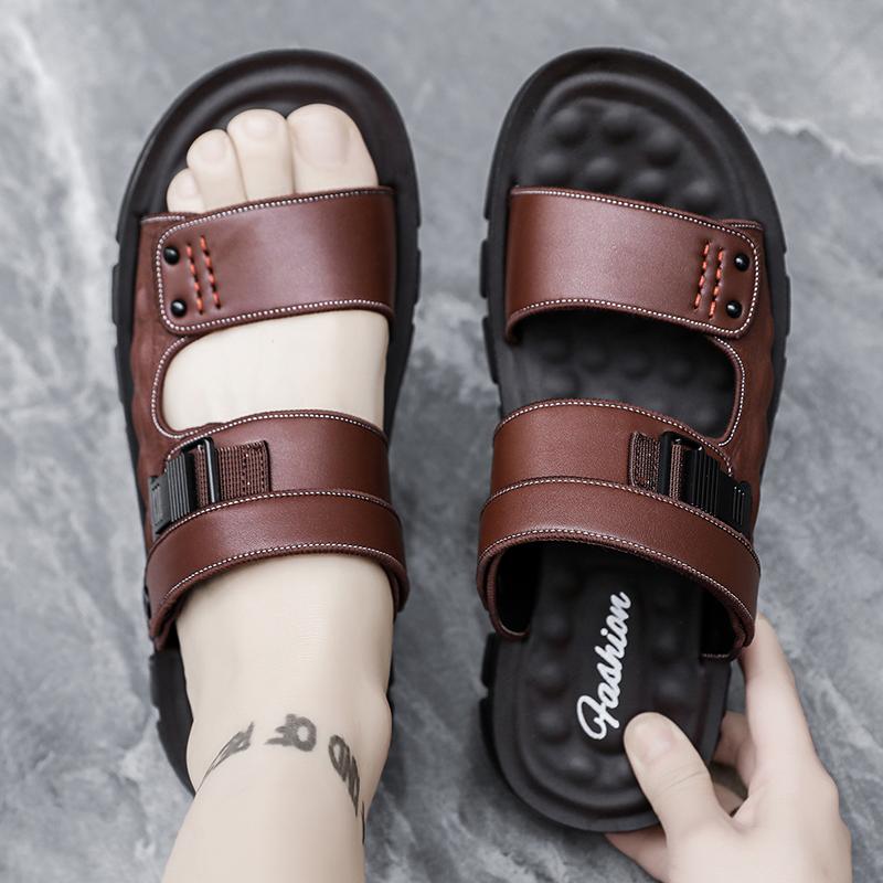 Fashion Men Summer Sandals Cozy Hollow Non-slip Soft Cool Lighted Breathable All-match Classic Wearable Fashion Casual Leather Sandals