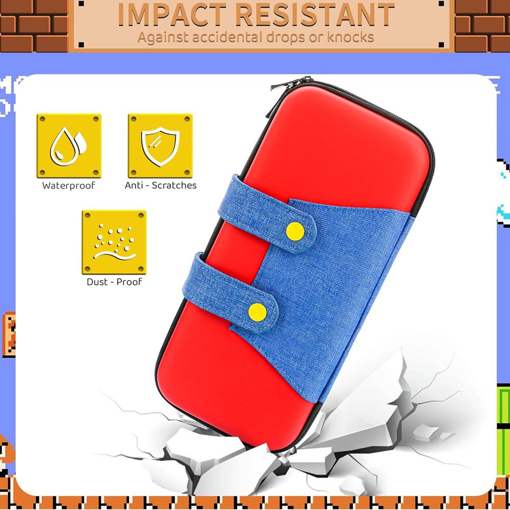 EVA-Aufbewahrungshülle für Switch, kompatibel mit Nintendo Switch/OLED, süße, tragbare Tragetasche für Switch mit 10 Spielhaltern für Mario