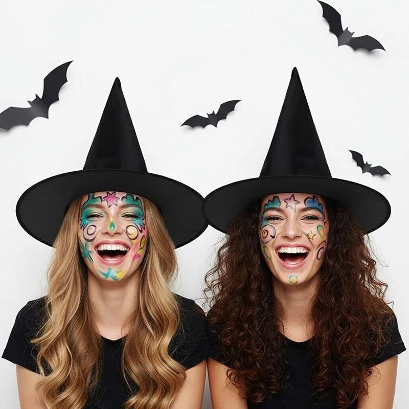 12Pcs Halloween Decoration Witch Hat Cap Costume Accessory Halloween Party Horror Props Oxford Hat Pure Black Pointed Hat Magic Hat