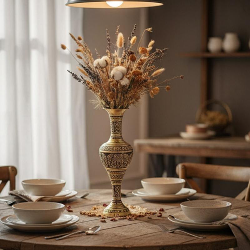 Antique Metal Vases with Embossed Geometric Pattern Dried Flower Arrangements Container for Table Centerpieces Decors