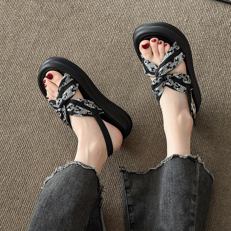 Sandals Women's 2025 New Summer Outer Wear Thick-soled Cross-soled Soft-soled Non-slip High-end Skirt Work Roman Shoes